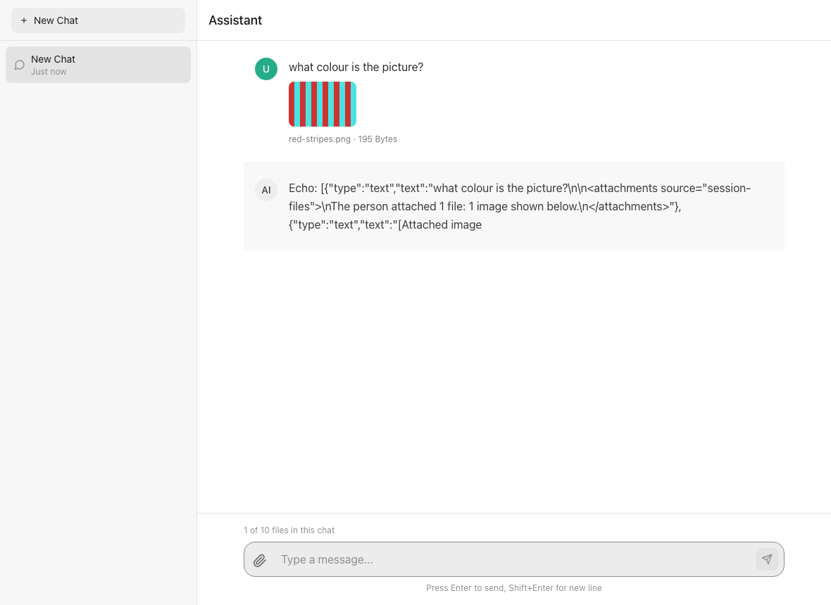 A message with a small PNG attached, shown as a thumbnail, and the agent's reply
