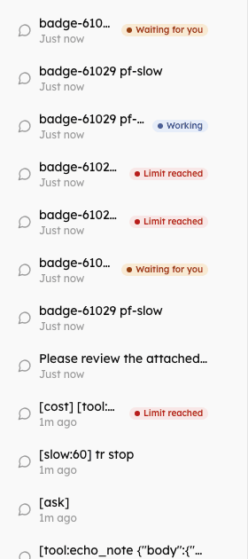 The history list with Waiting for you, Working and Limit reached badges