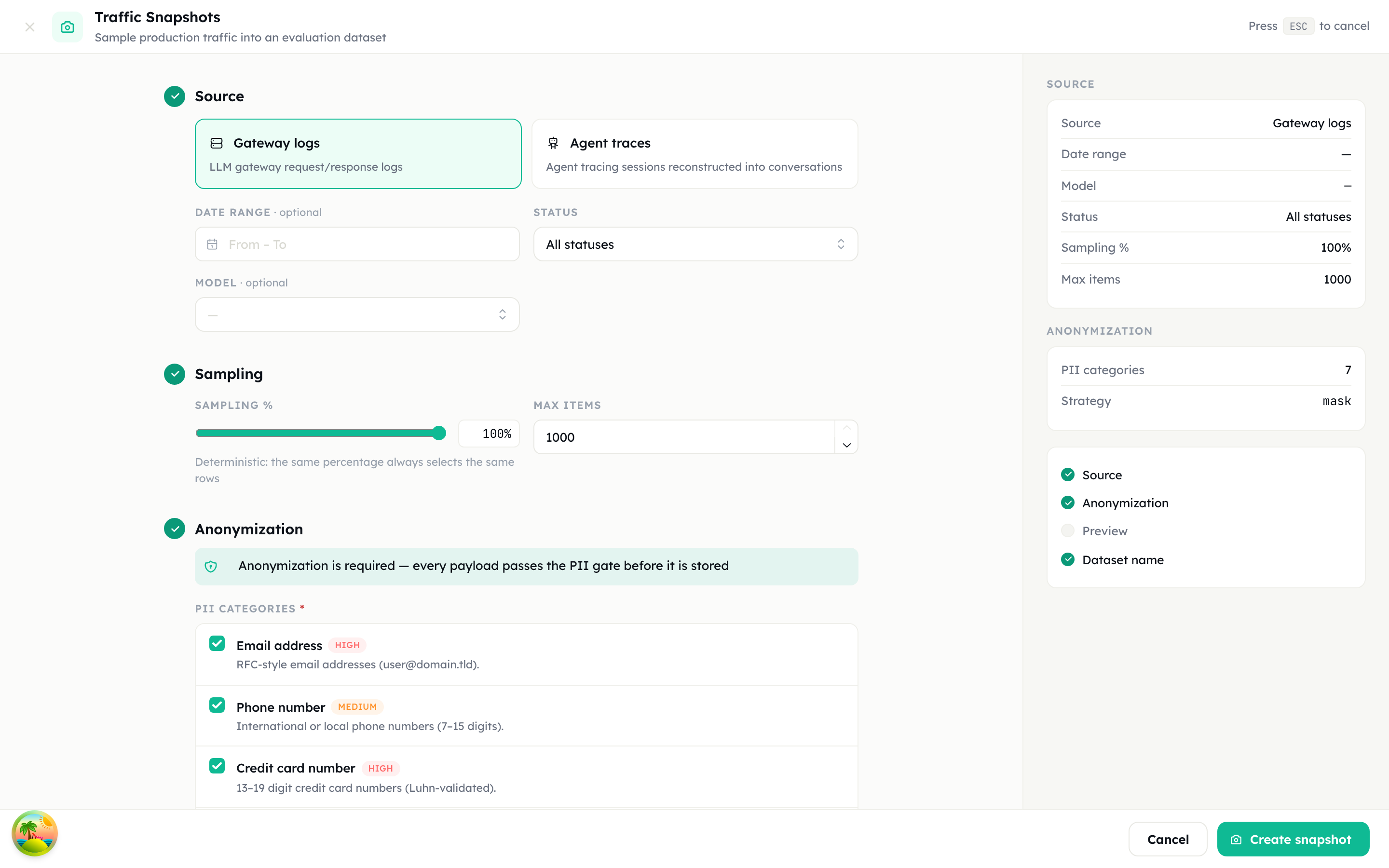 The Traffic Snapshots wizard