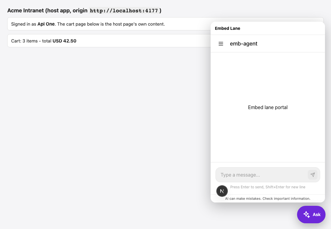 A portal embedded as a chat bubble on a host page