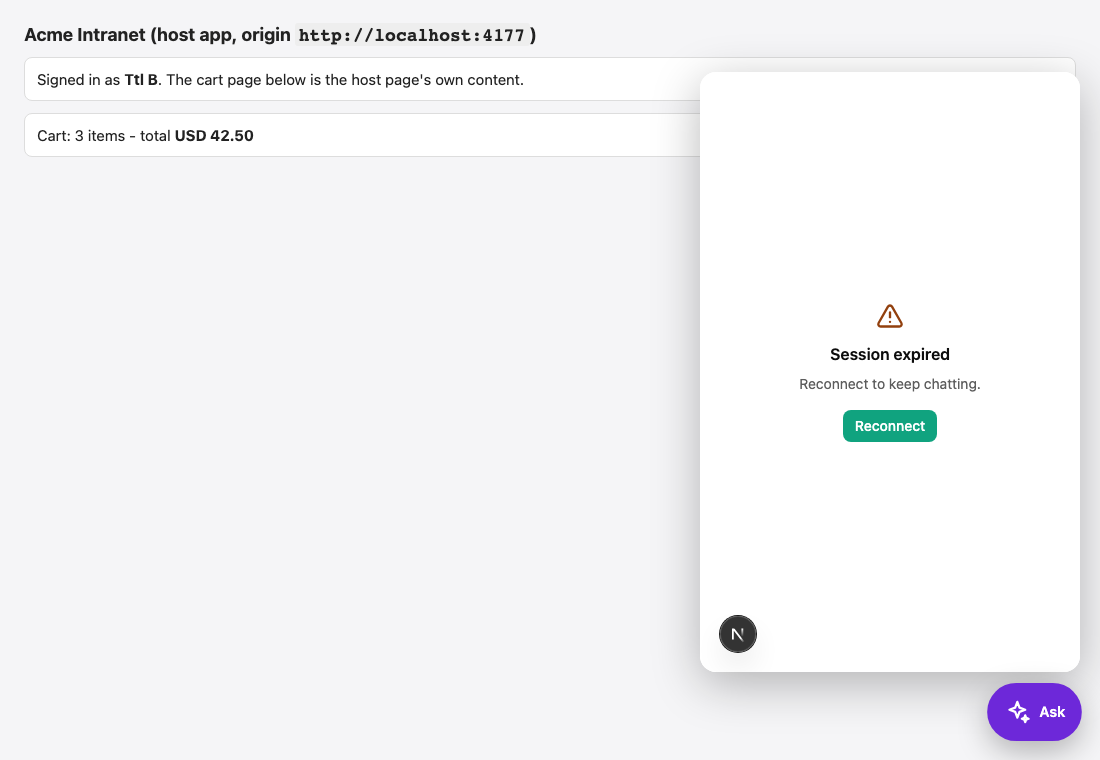 Session expired, with Reconnect